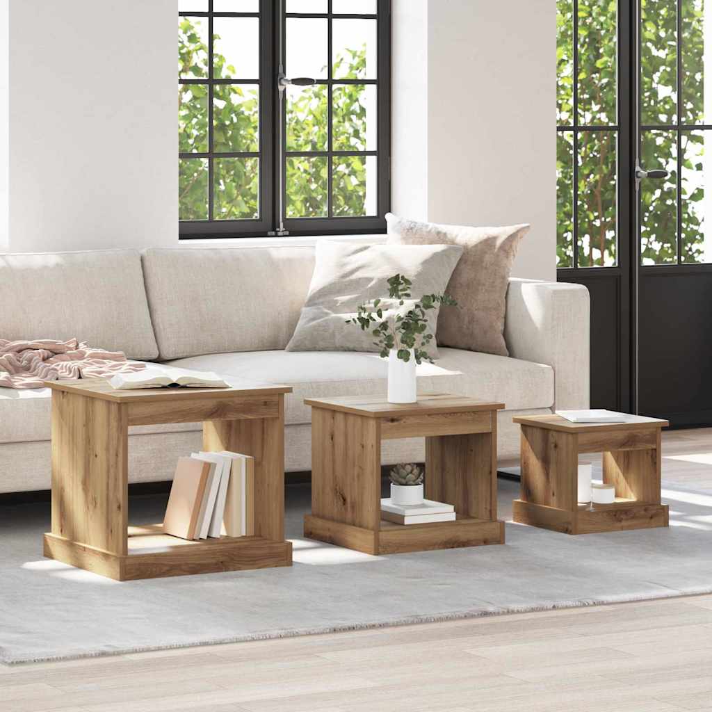 vidaXL Coffee Table 3 pcs Artisan Oak 48 x 45 x 45 cm Engineered Wood 1