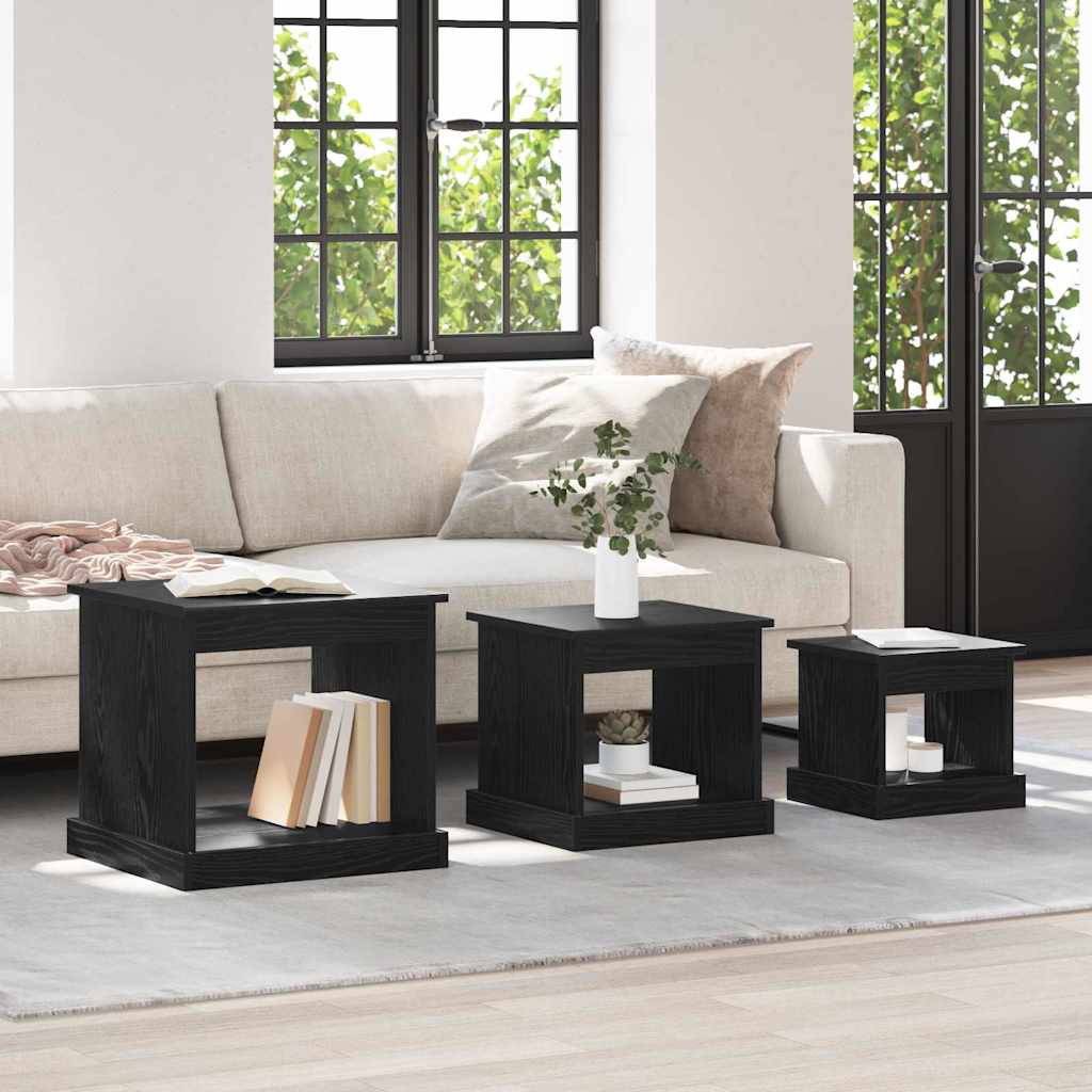 vidaXL Coffee Table 3 pcs Black Oak 48 x 45 x 45 cm Engineered Wood 1