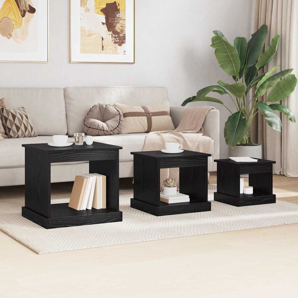 vidaXL Coffee Table 3 pcs Black Oak 48 x 45 x 45 cm Engineered Wood 4