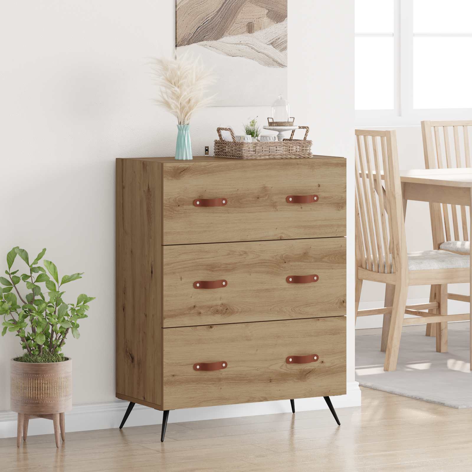 vidaXL Chest of Drawers 3-Drawer Artisan Oak 69.5 x 34 x 90 cm 1