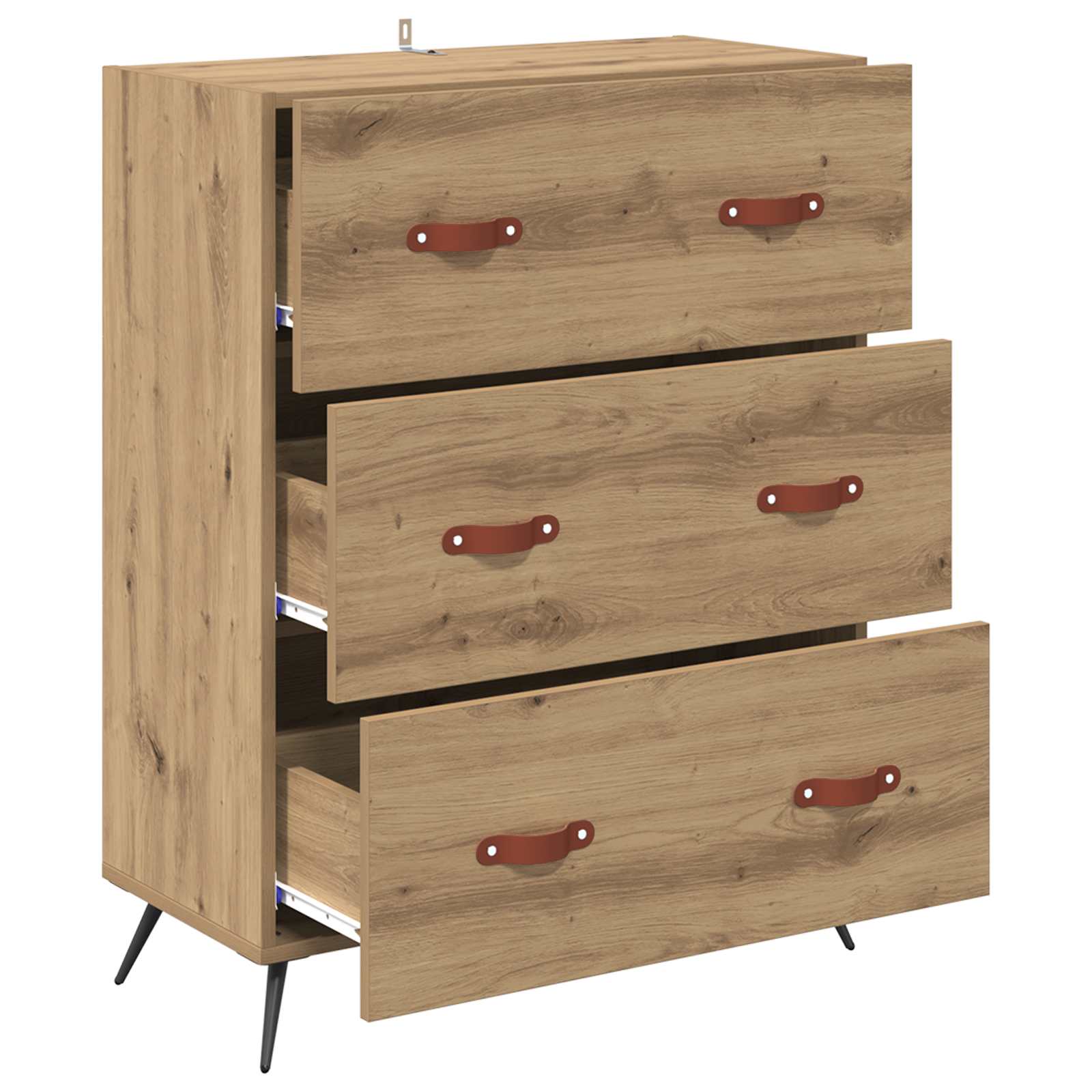 vidaXL Chest of Drawers 3-Drawer Artisan Oak 69.5 x 34 x 90 cm 5