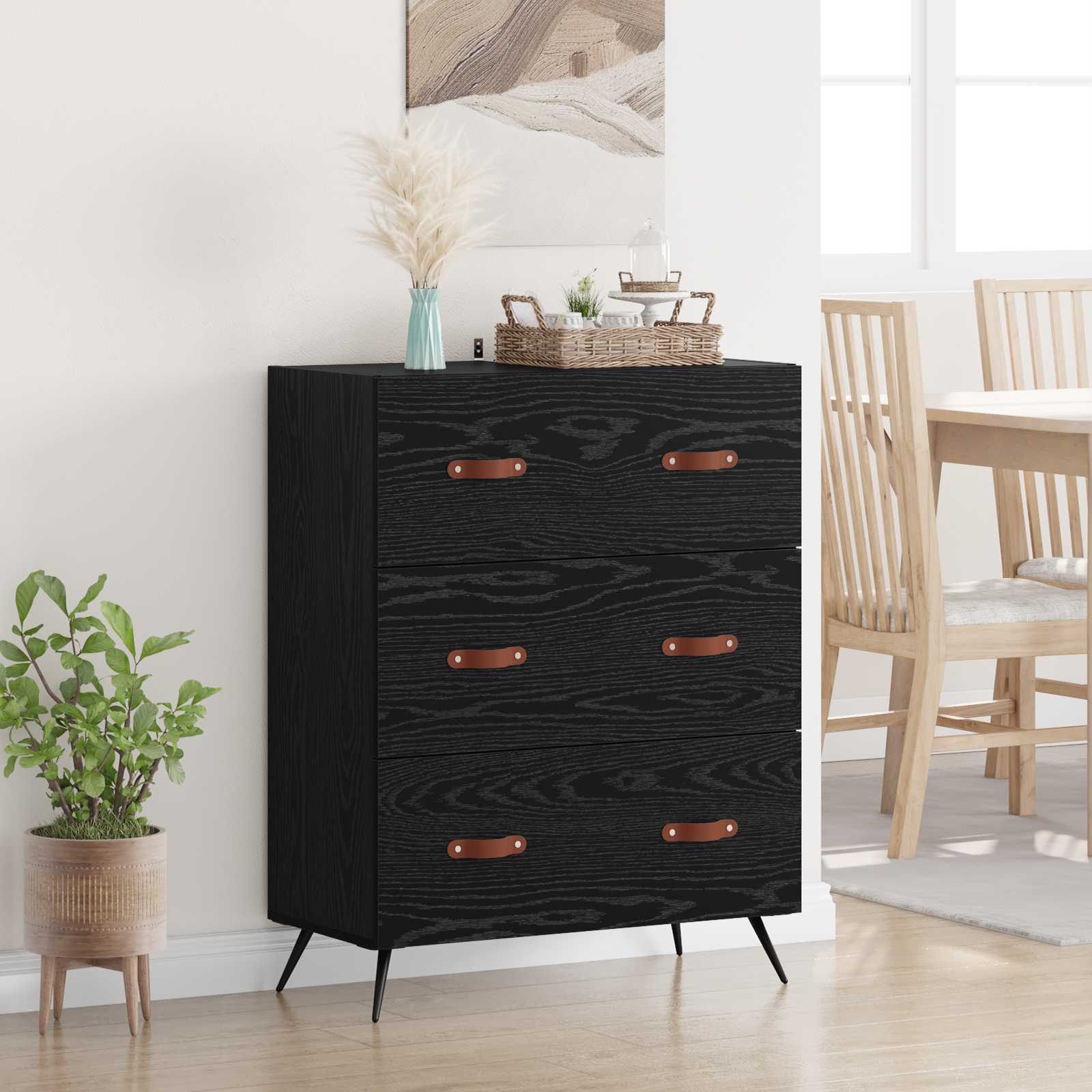 vidaXL Chest of Drawers Black Oak 69.5 x 34 x 90 cm Engineered Wood 1