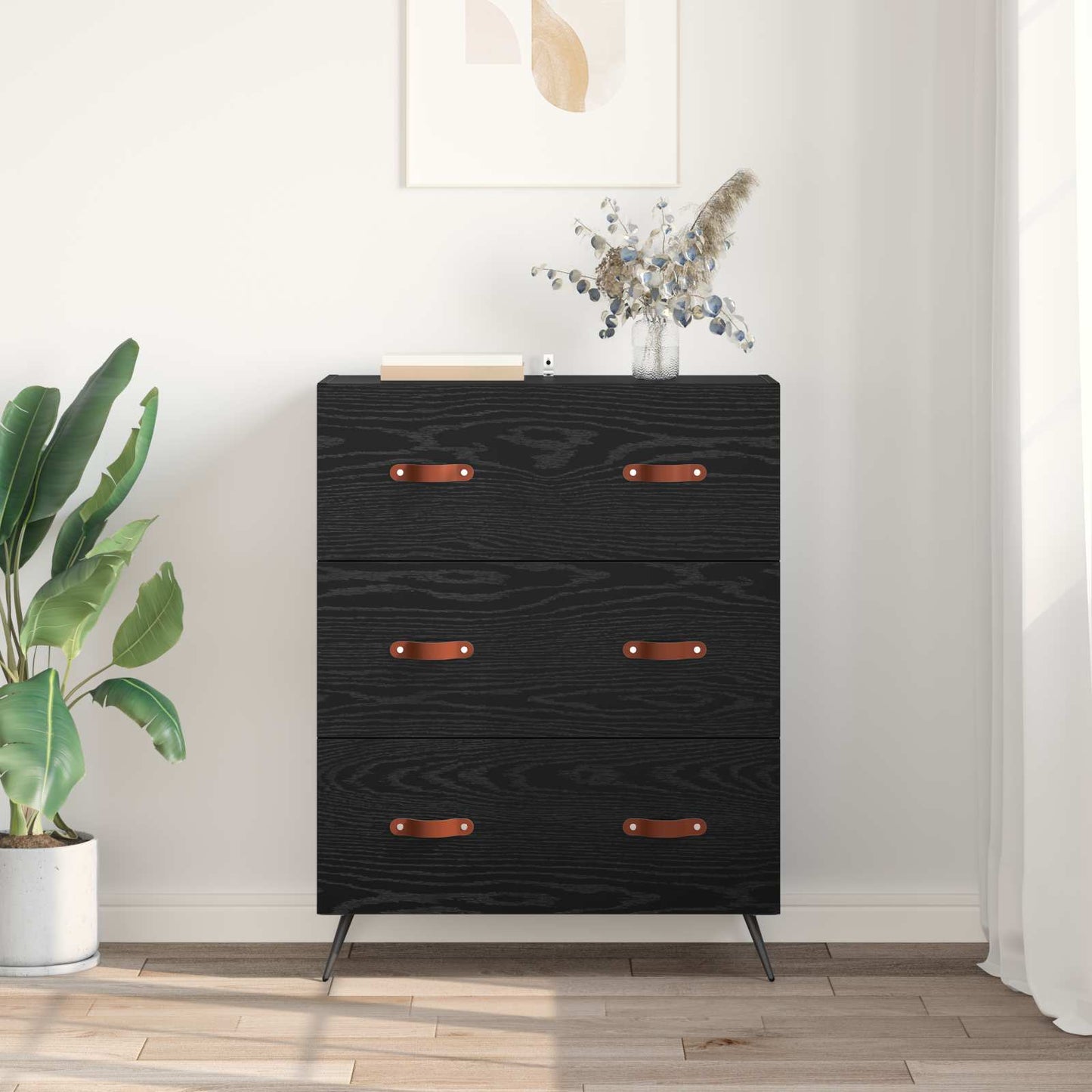 vidaXL Chest of Drawers Black Oak 69.5 x 34 x 90 cm Engineered Wood 4
