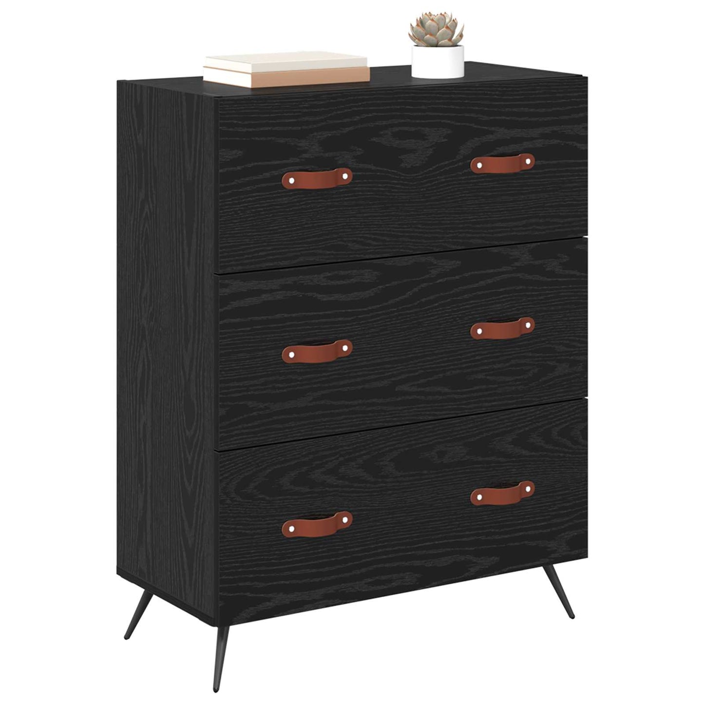 vidaXL Chest of Drawers Black Oak 69.5 x 34 x 90 cm Engineered Wood 3