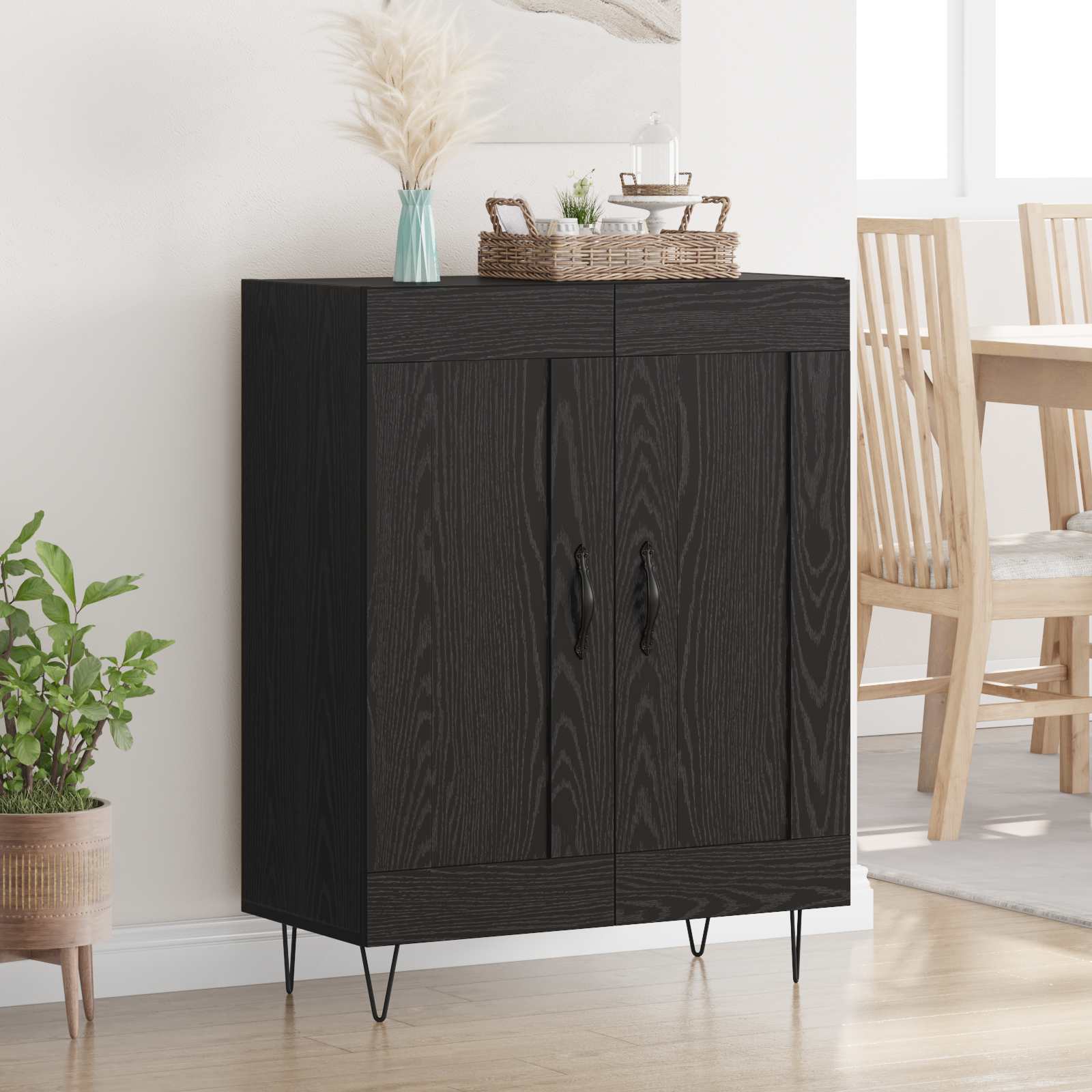 vidaXL Sideboard Black Oak 69.5 x 34 x 90 cm Engineered Wood and Iron 1