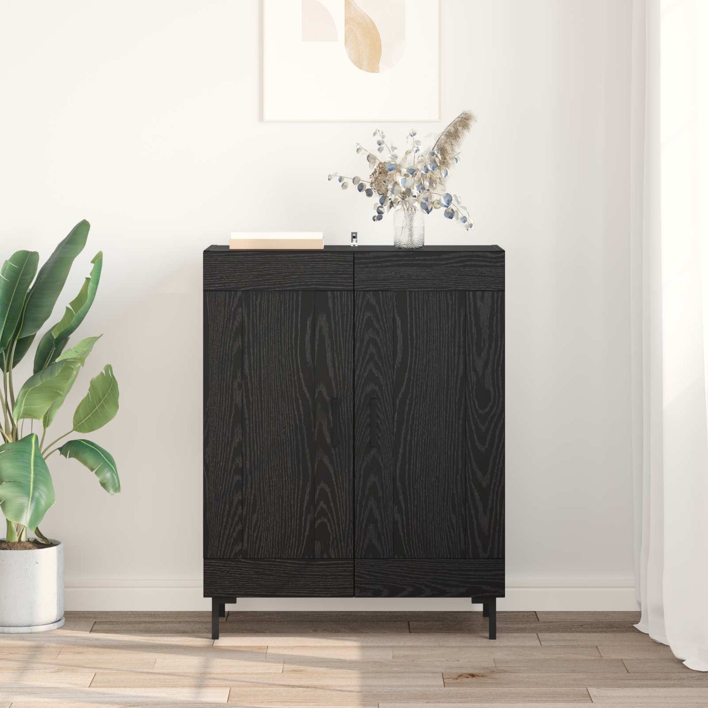 vidaXL Sideboard Black Oak 69.5 x 34 x 90 cm Engineered Wood and Iron 4