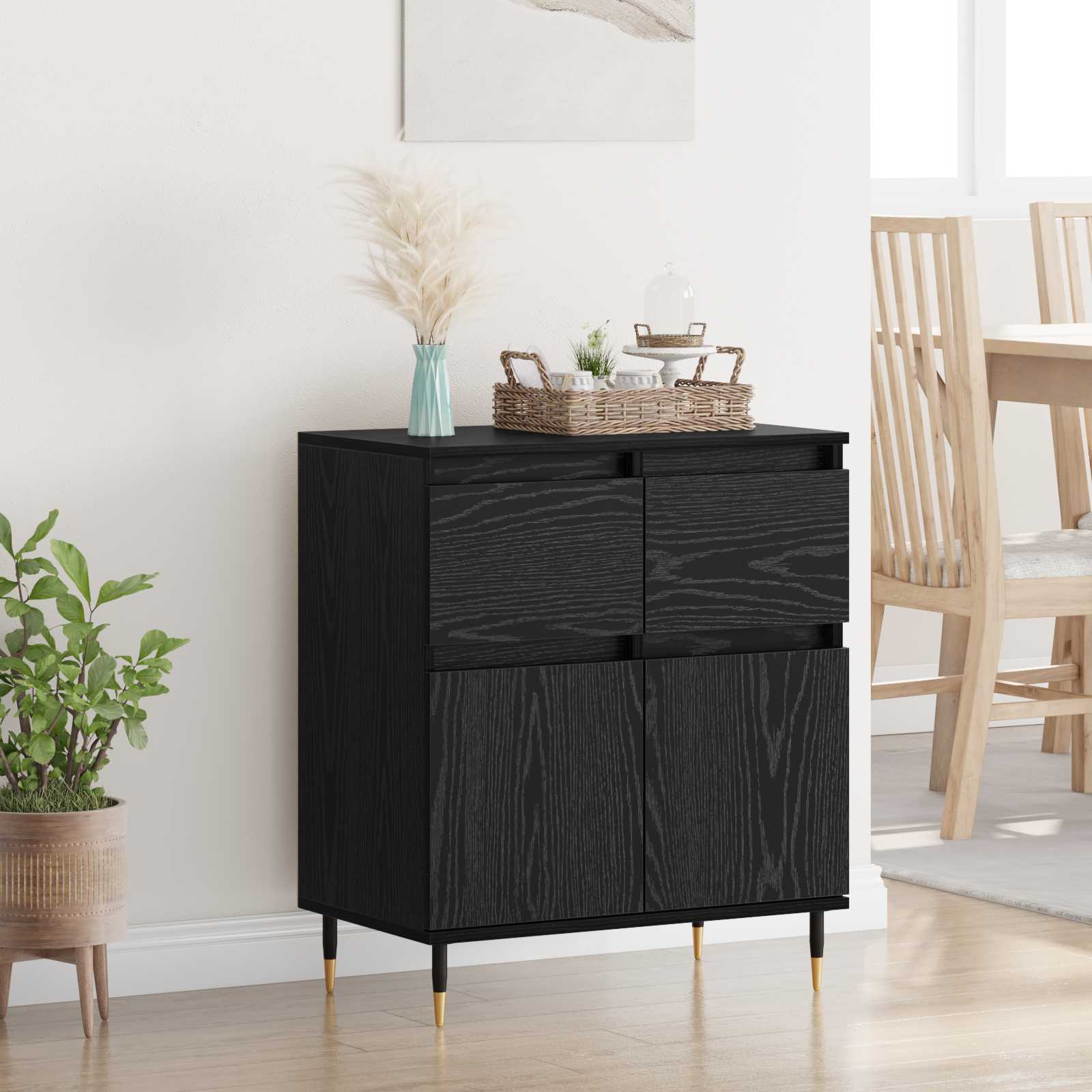 vidaXL Sideboard Black Oak 60 x 35 x 70 cm Engineered Wood and Iron 1