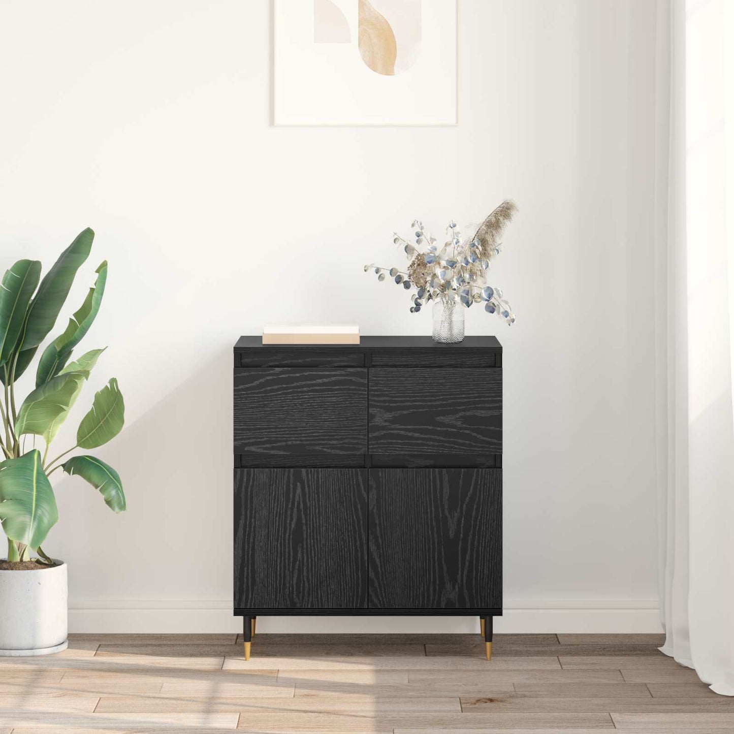 vidaXL Sideboard Black Oak 60 x 35 x 70 cm Engineered Wood and Iron 4