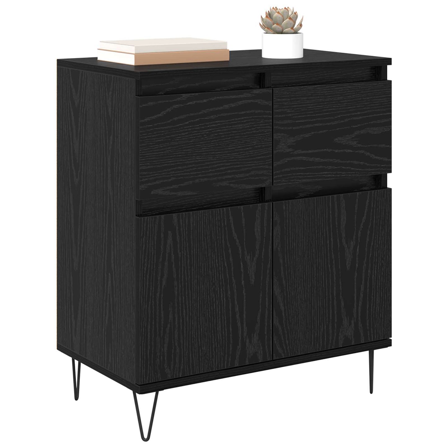 vidaXL Sideboard Black Oak 60 x 35 x 70 cm Engineered Wood and Iron 3