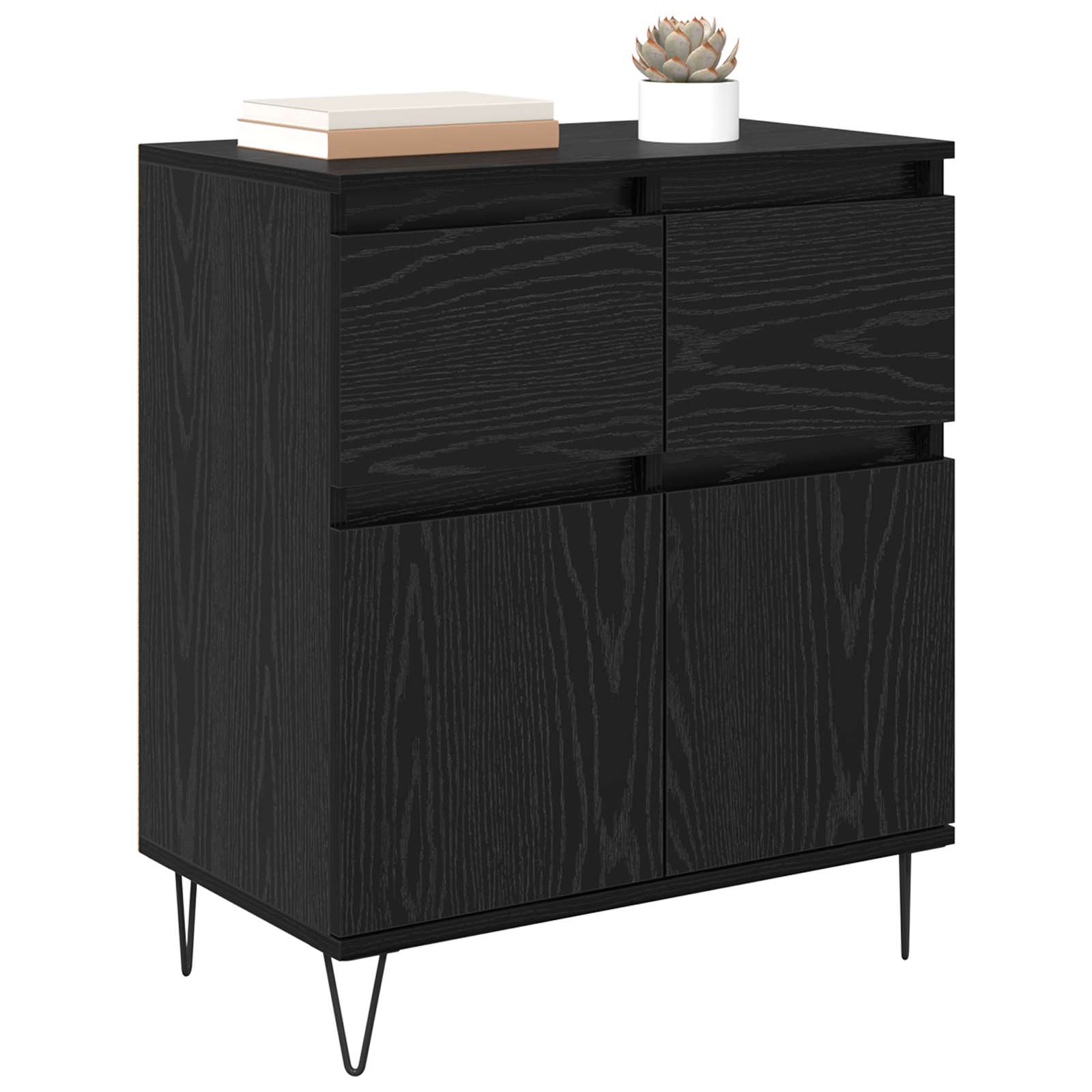 vidaXL Sideboard Black Oak 60 x 35 x 70 cm Engineered Wood and Iron 3