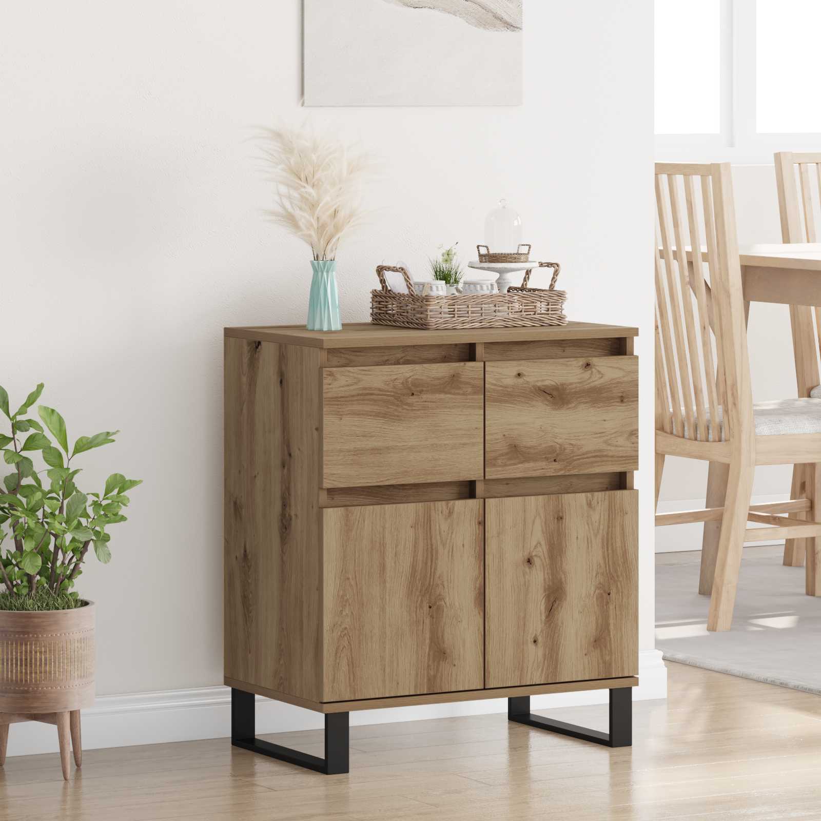 vidaXL Sideboard Artisan Oak 60 x 35 x 70 cm Engineered Wood and Iron 1