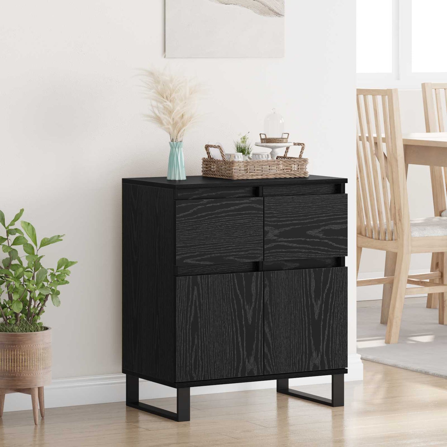 vidaXL Sideboard Black Oak 60 x 35 x 70 cm Engineered Wood and Iron 1