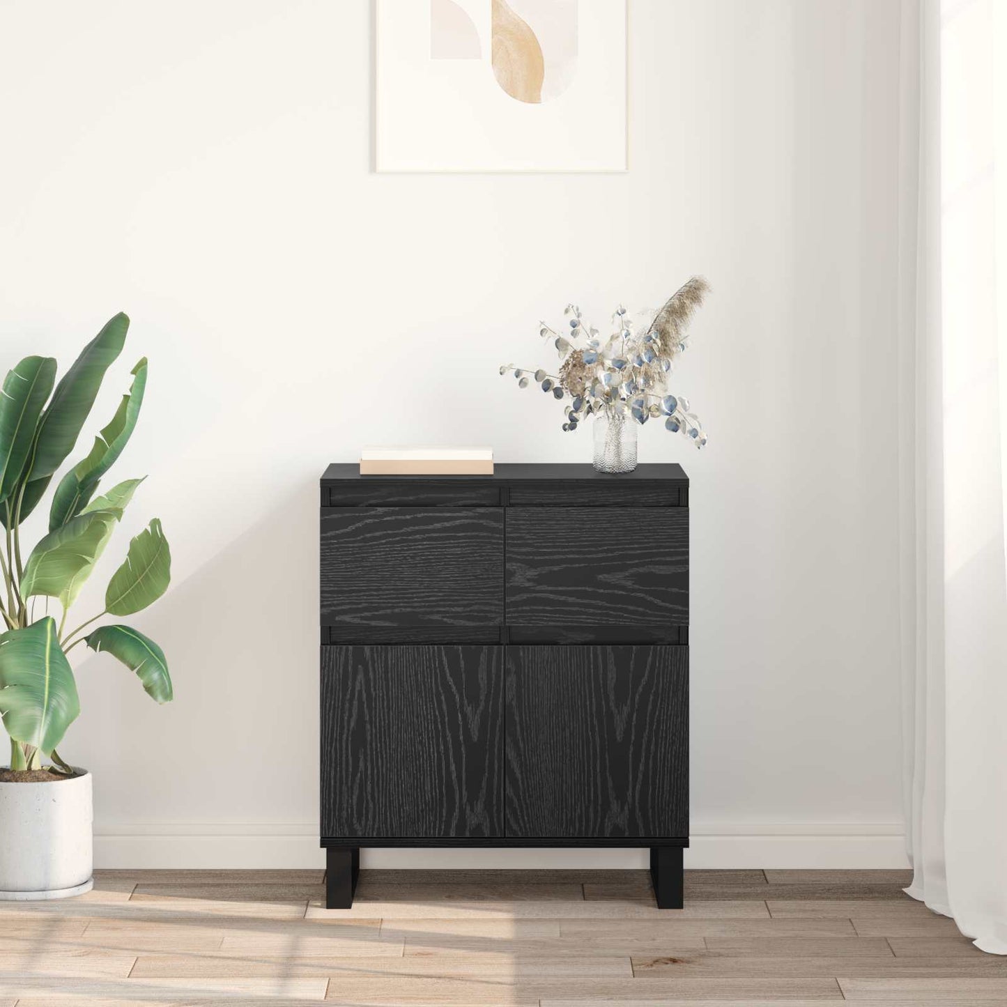 vidaXL Sideboard Black Oak 60 x 35 x 70 cm Engineered Wood and Iron 4