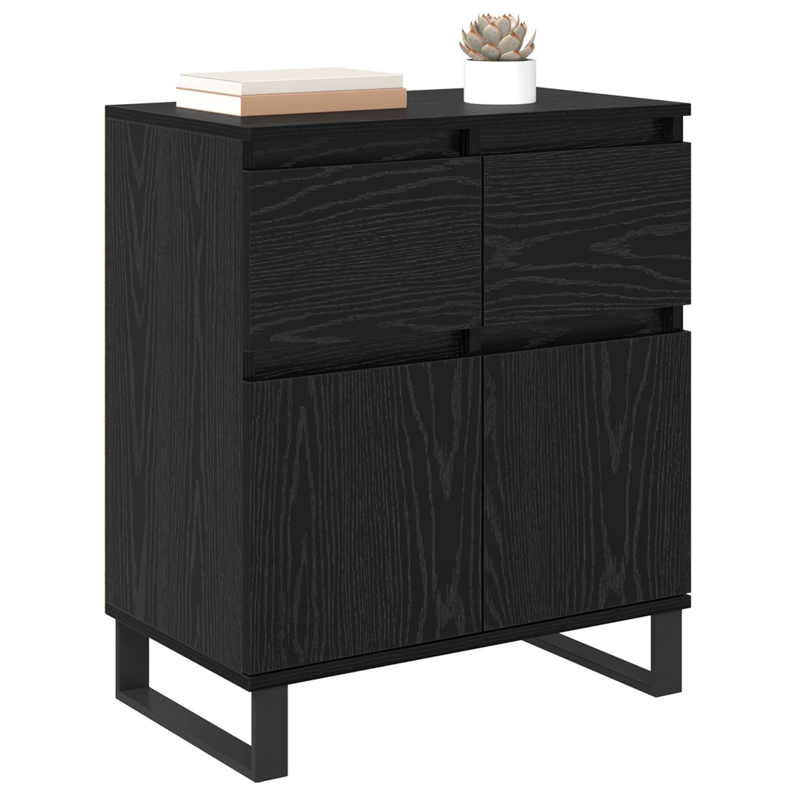 vidaXL Sideboard Black Oak 60 x 35 x 70 cm Engineered Wood and Iron 3