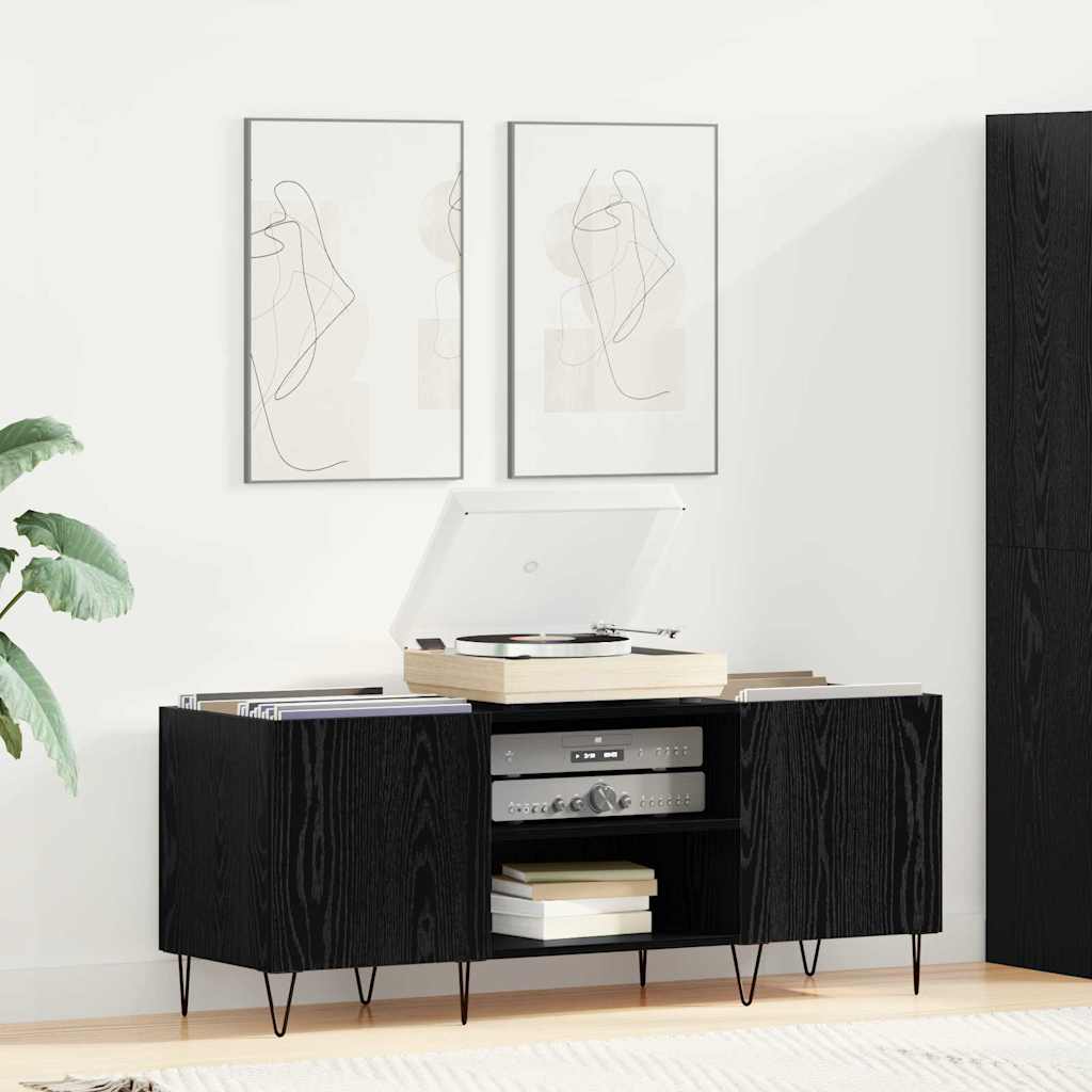 vidaXL Record Cabinet with Shelf with Door Black Oak 121 x 38 x 48 cm 1