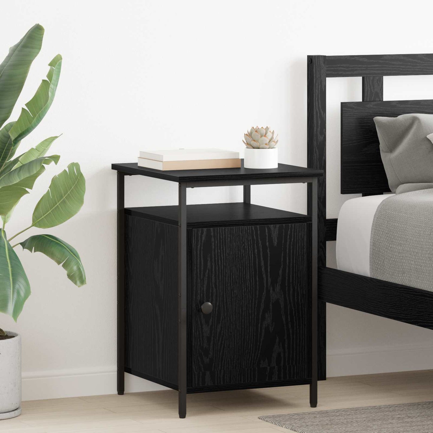 vidaXL Bedside Cabinet 2 pcs Black Oak 40 x 42 x 60cm Engineered Wood 1