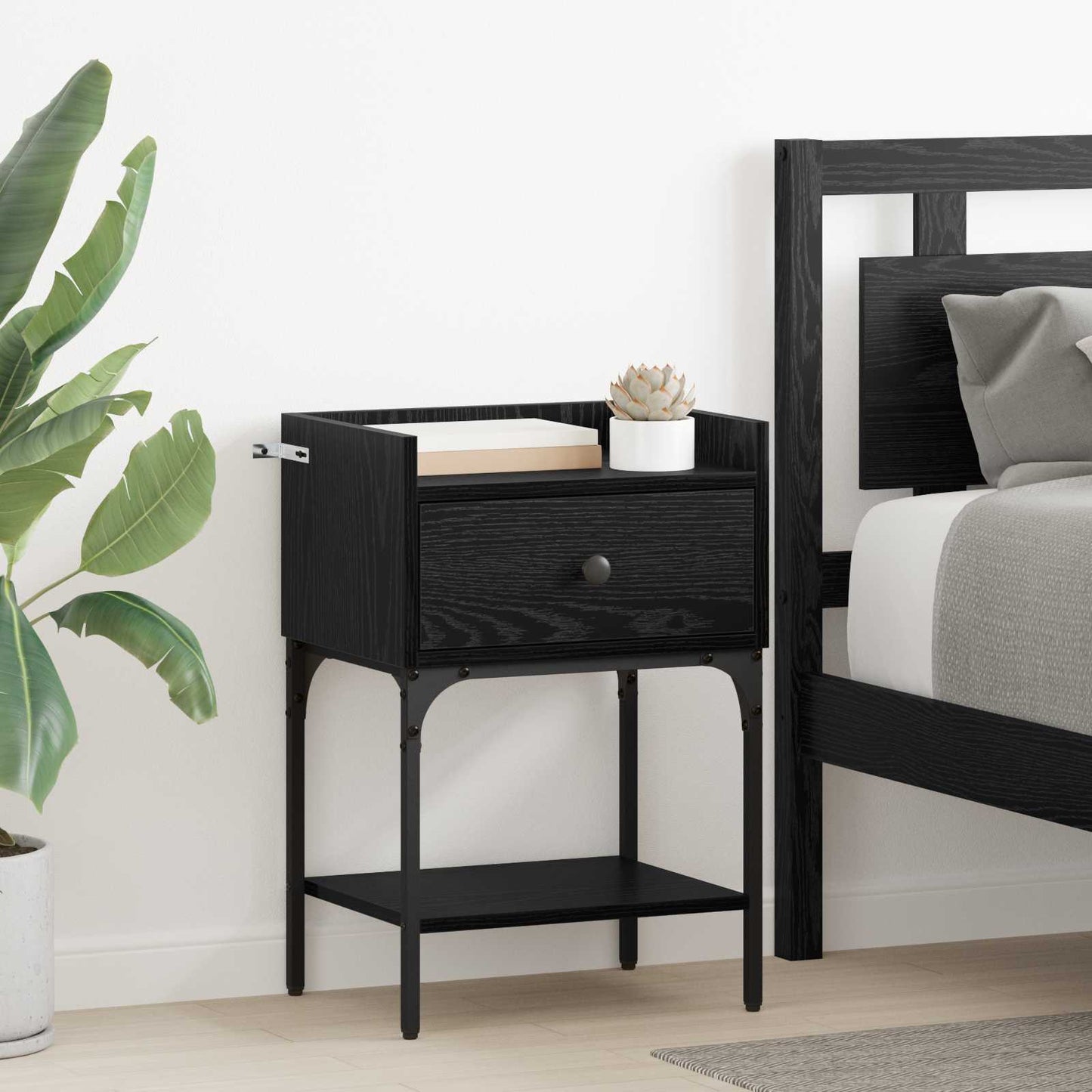 vidaXL Bedside Table 2 pcs Black Oak 40 x 29 x 60 cm Engineered Wood 1