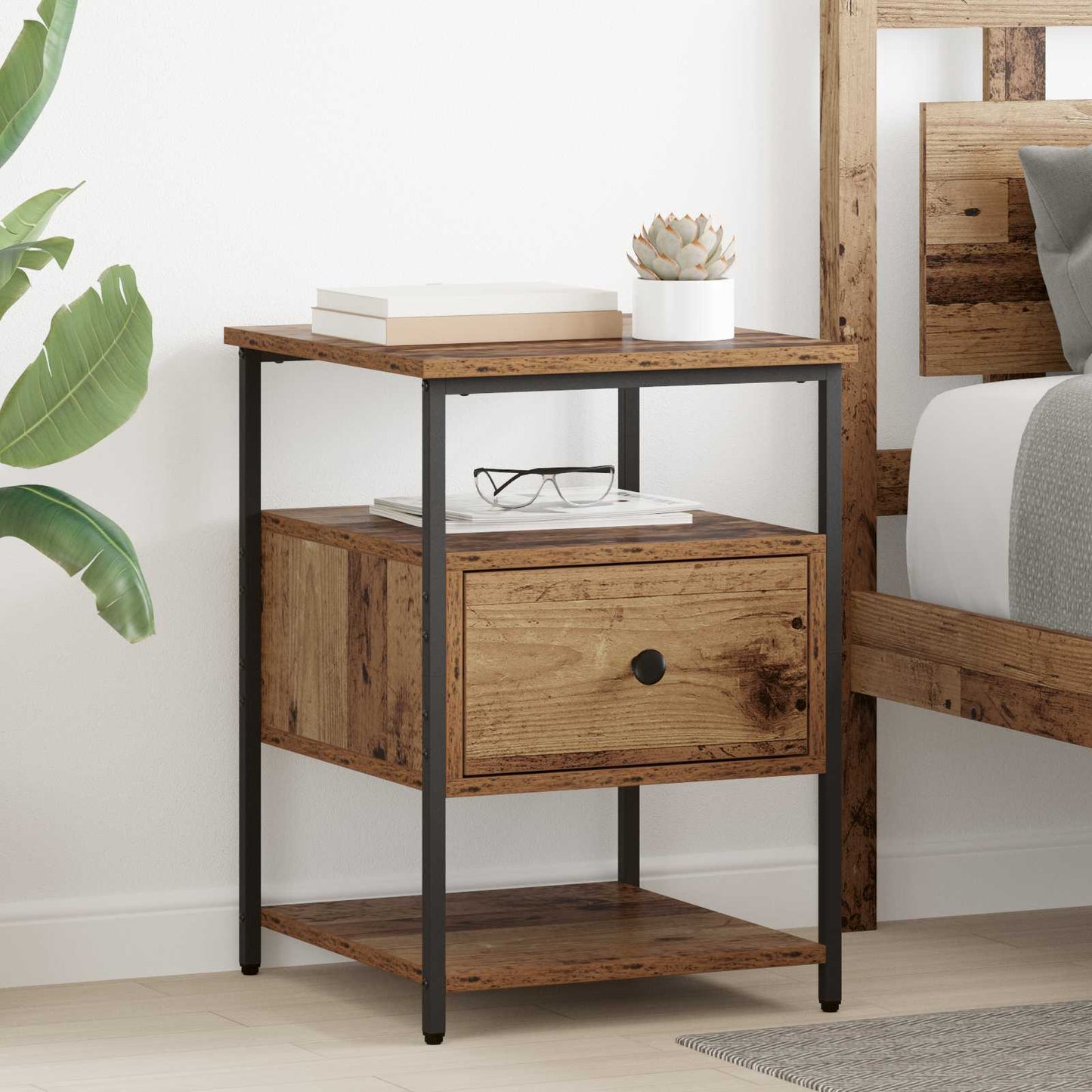 vidaXL Bedside Cabinet 2 pcs Old Wood 40 x 42 x 56 cm Engineered Wood 1