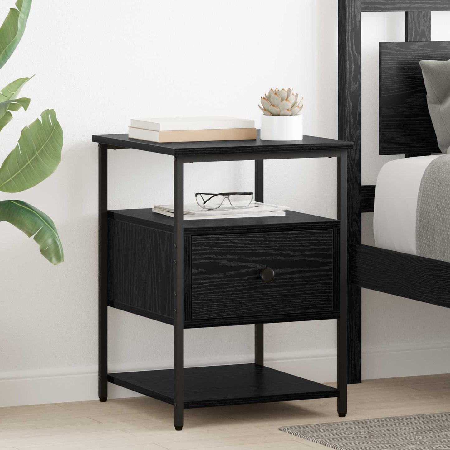 vidaXL Bedside Cabinet 2 pcs Black Oak 40 x 42 x 56 cm Engineered Wood 1