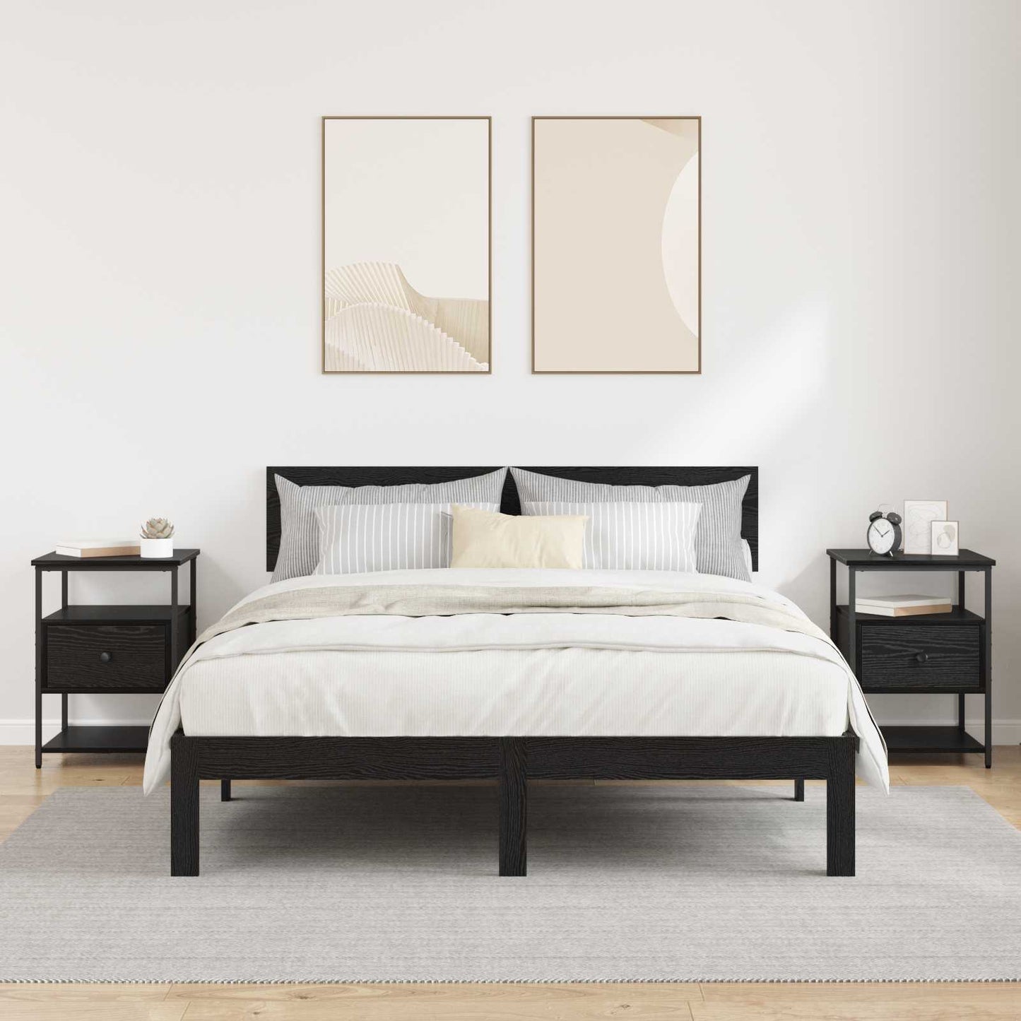 vidaXL Bedside Cabinet 2 pcs Black Oak 40 x 42 x 56 cm Engineered Wood 4