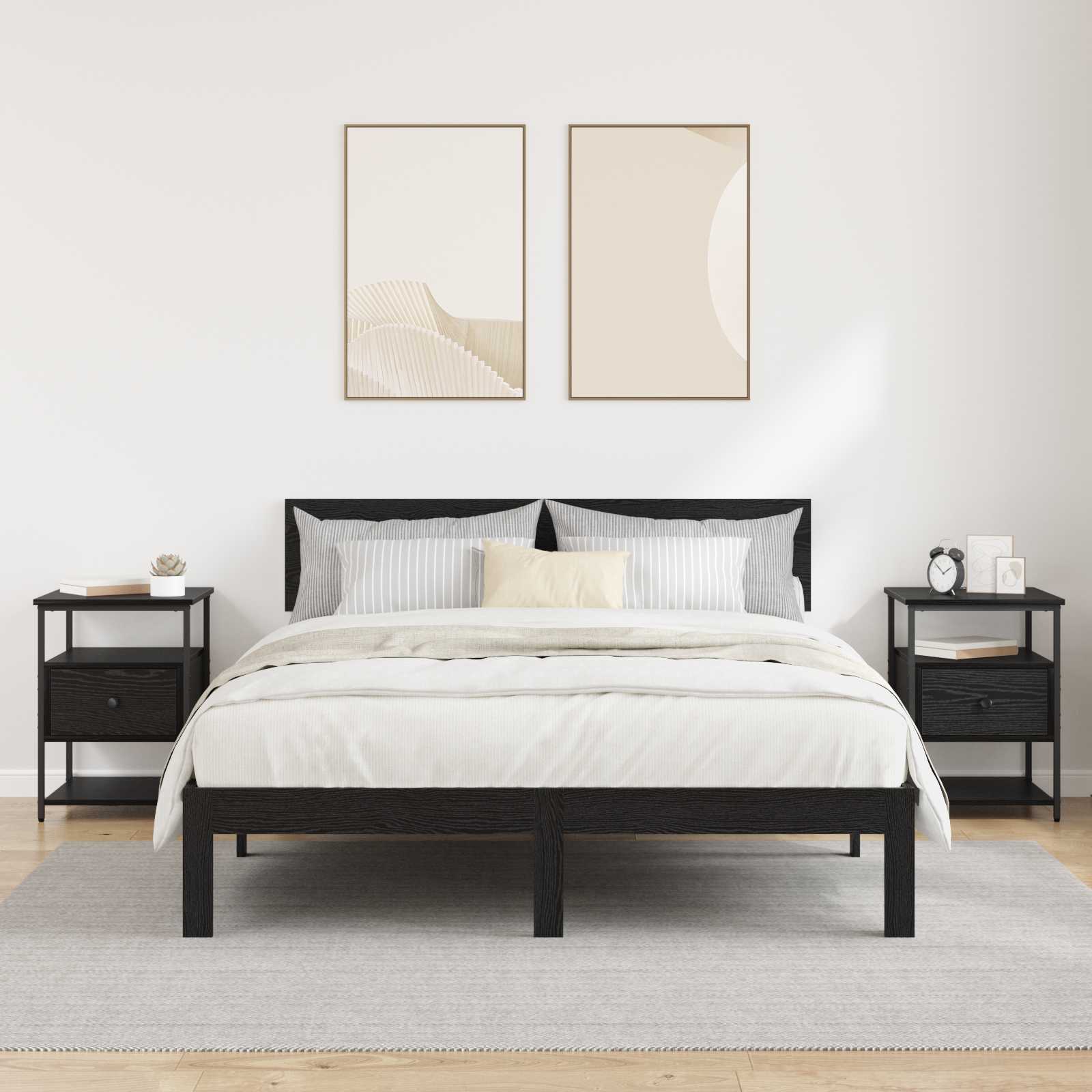 vidaXL Bedside Cabinet 2 pcs Black Oak 40 x 42 x 56 cm Engineered Wood 4