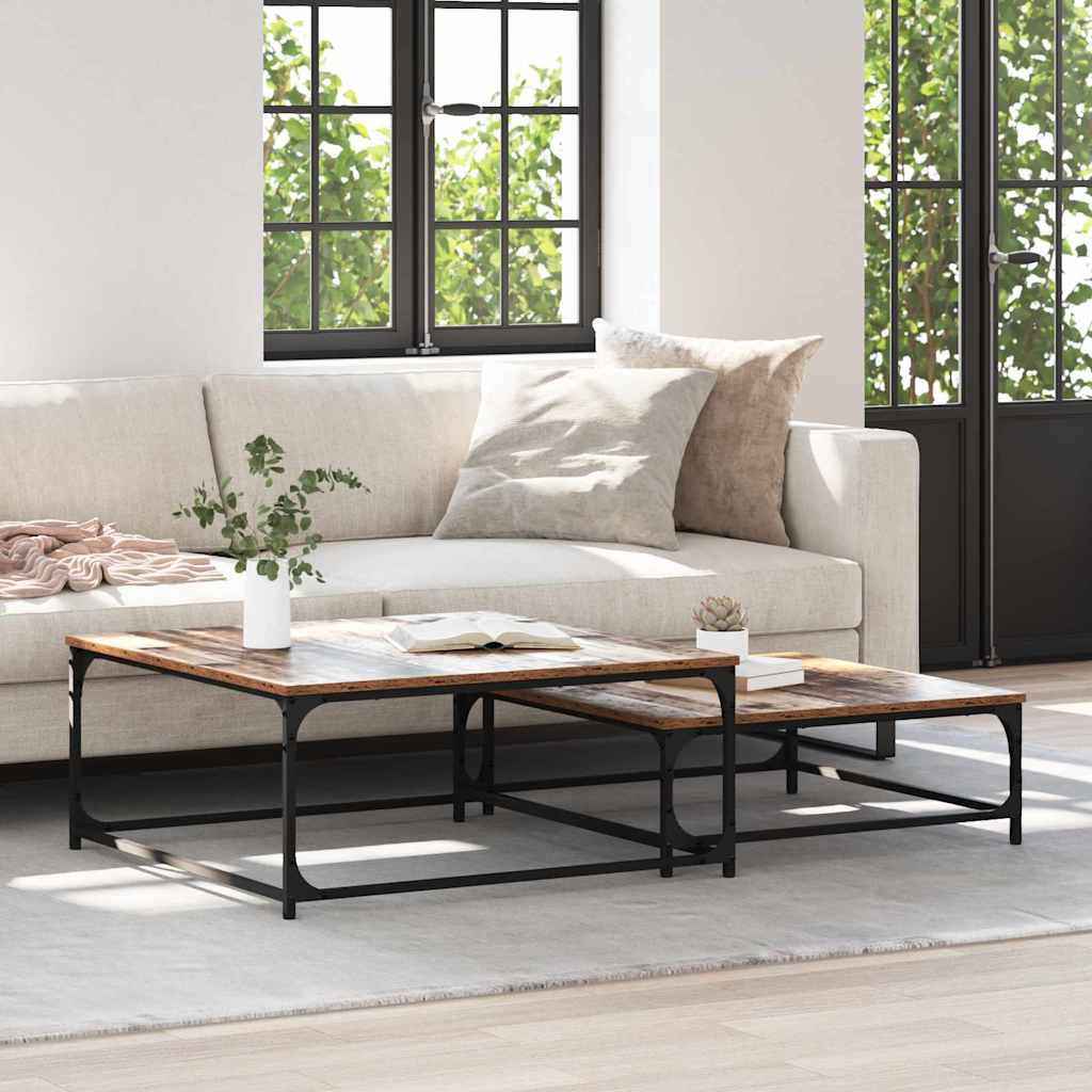 vidaXL Coffee Table 2 pcs Old Wood 80 x 80 x 35 cm Engineered Wood 1