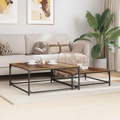 vidaXL Coffee Table 2 pcs Old Wood 80 x 80 x 35 cm Engineered Wood 4
