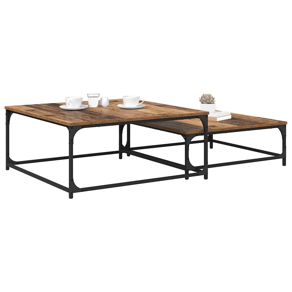 vidaXL Coffee Table 2 pcs Old Wood 80 x 80 x 35 cm Engineered Wood 3