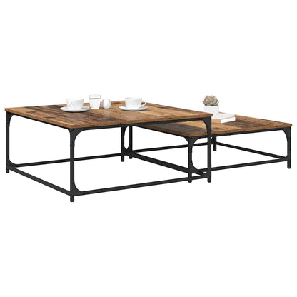 vidaXL Coffee Table 2 pcs Old Wood 80 x 80 x 35 cm Engineered Wood 3