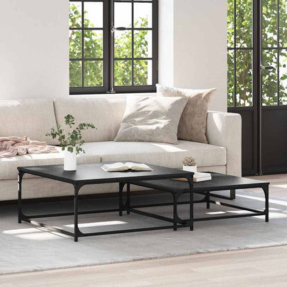 vidaXL Coffee Table 2 pcs Black Oak 80 x 80 x 35 cm Engineered Wood 1