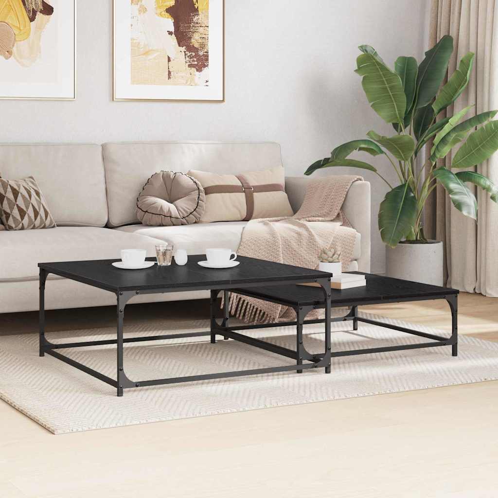 vidaXL Coffee Table 2 pcs Black Oak 80 x 80 x 35 cm Engineered Wood 4