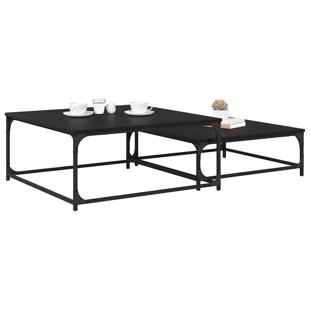 vidaXL Coffee Table 2 pcs Black Oak 80 x 80 x 35 cm Engineered Wood 3