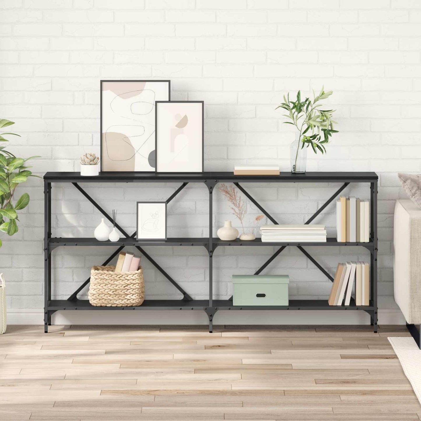 vidaXL Console Table Black Oak 160 x 30 x 75 cm Engineered Wood 1