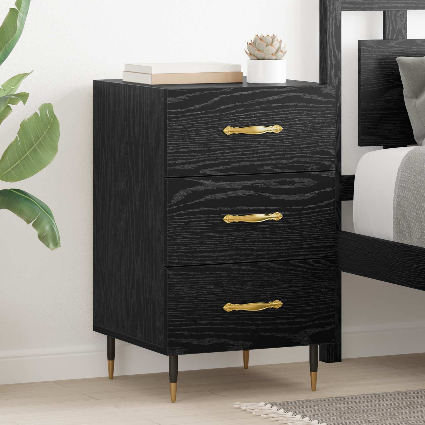 vidaXL Bedside Cabinet Black Oak 40 x 40 x 66 cm Engineered Wood 1
