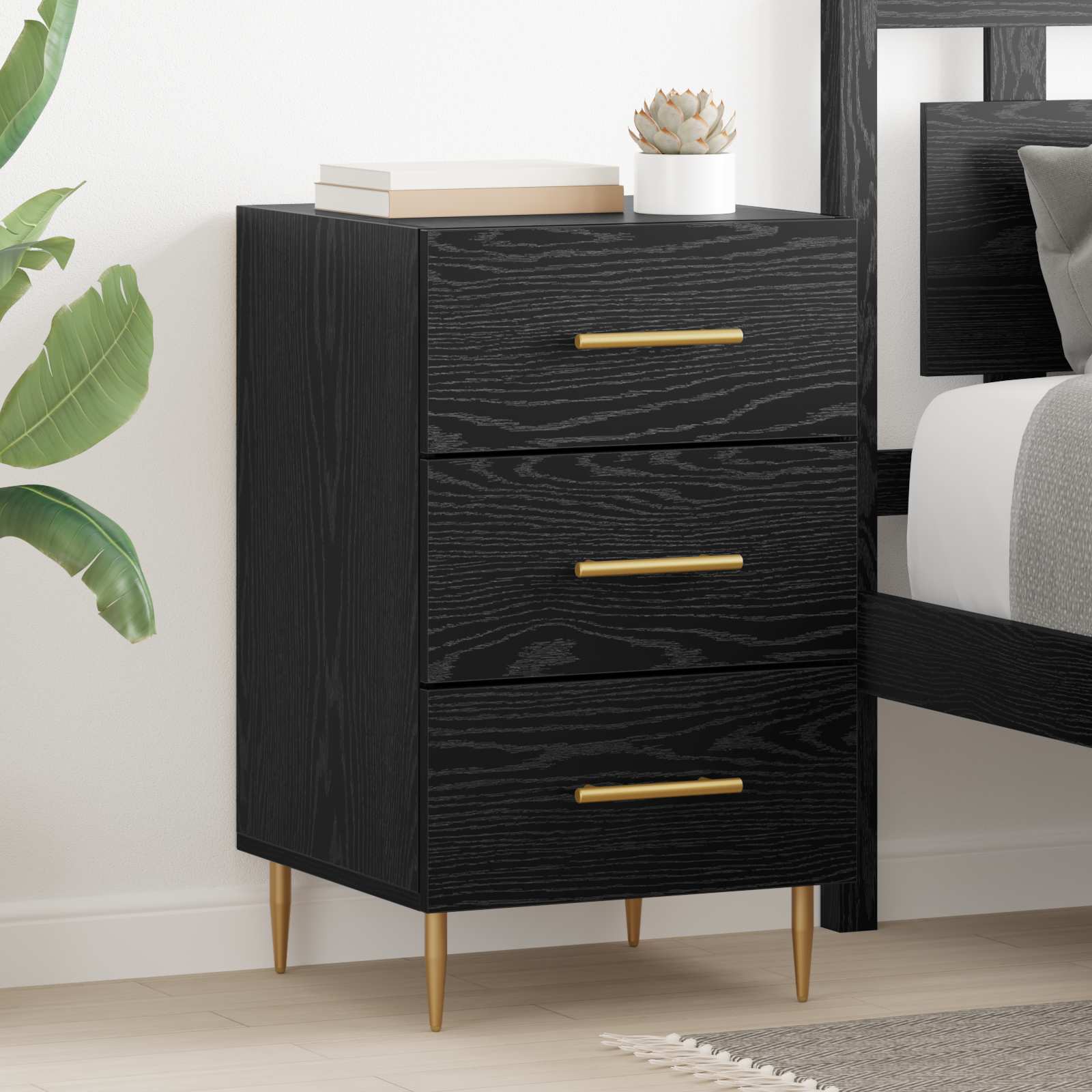 vidaXL Bedside Cabinet Black Oak 40 x 40 x 66 cm Engineered Wood 1