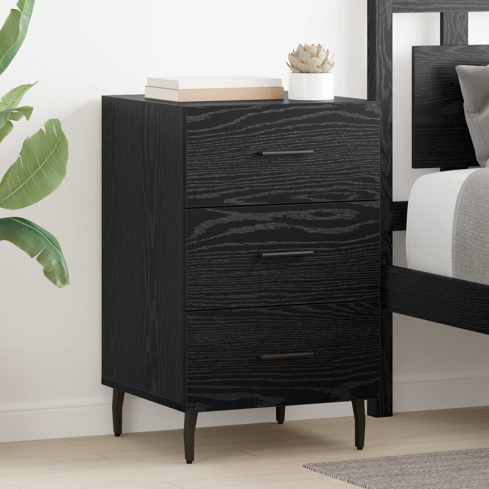 vidaXL Bedside Cabinet Black Oak 40 x 40 x 66 cm Engineered Wood 1