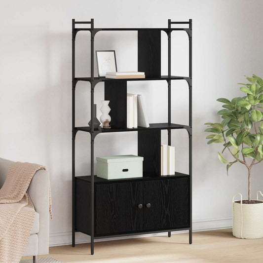 vidaXL Bookcase 6-Tier Engineered Wood with black finish and metal frame