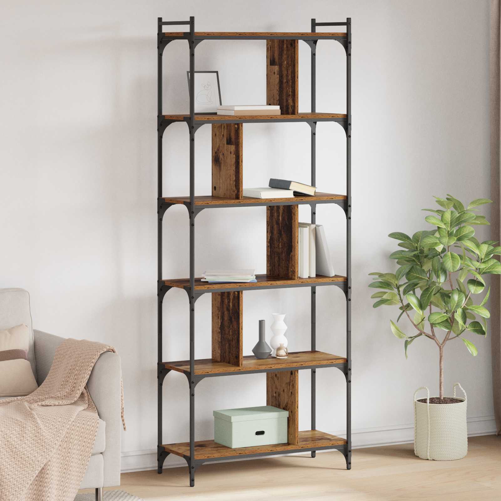 vidaXL Bookcase 5-Tier 76 x 32 x 192 cm Engineered Wood Old wood 1