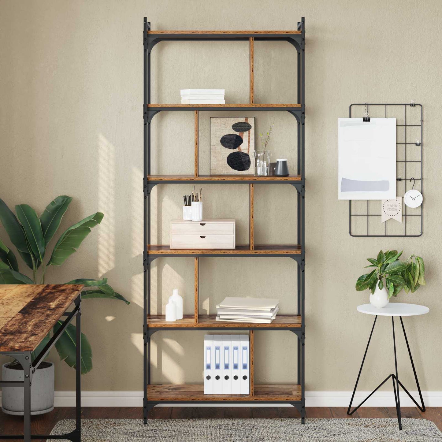 vidaXL Bookcase 5-Tier 76 x 32 x 192 cm Engineered Wood Old wood 4