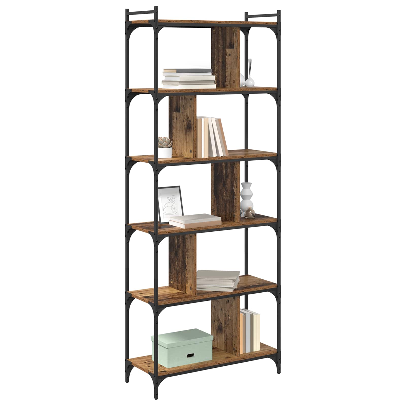 vidaXL Bookcase 5-Tier 76 x 32 x 192 cm Engineered Wood Old wood 3