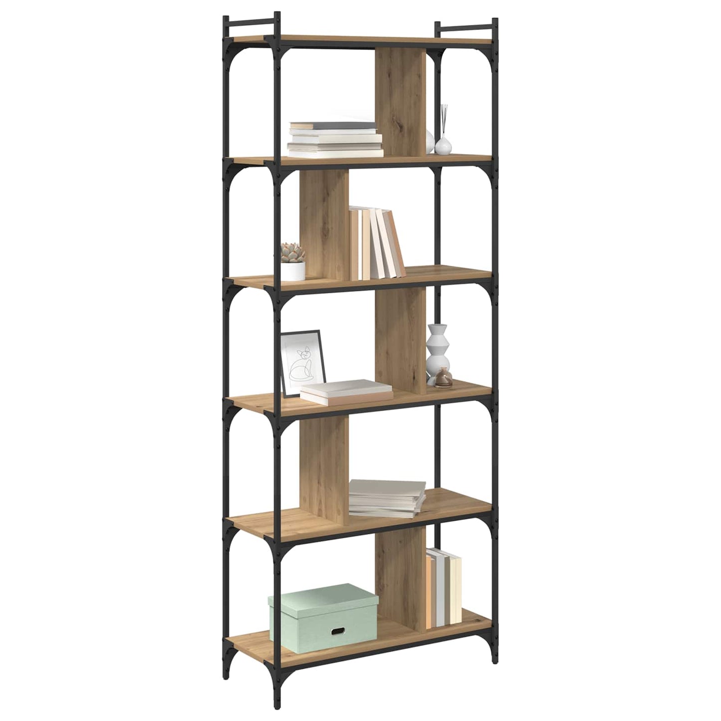 vidaXL Bookcase 5-Tier 76 x 32 x 192 cm Engineered Wood Artisan oak 3