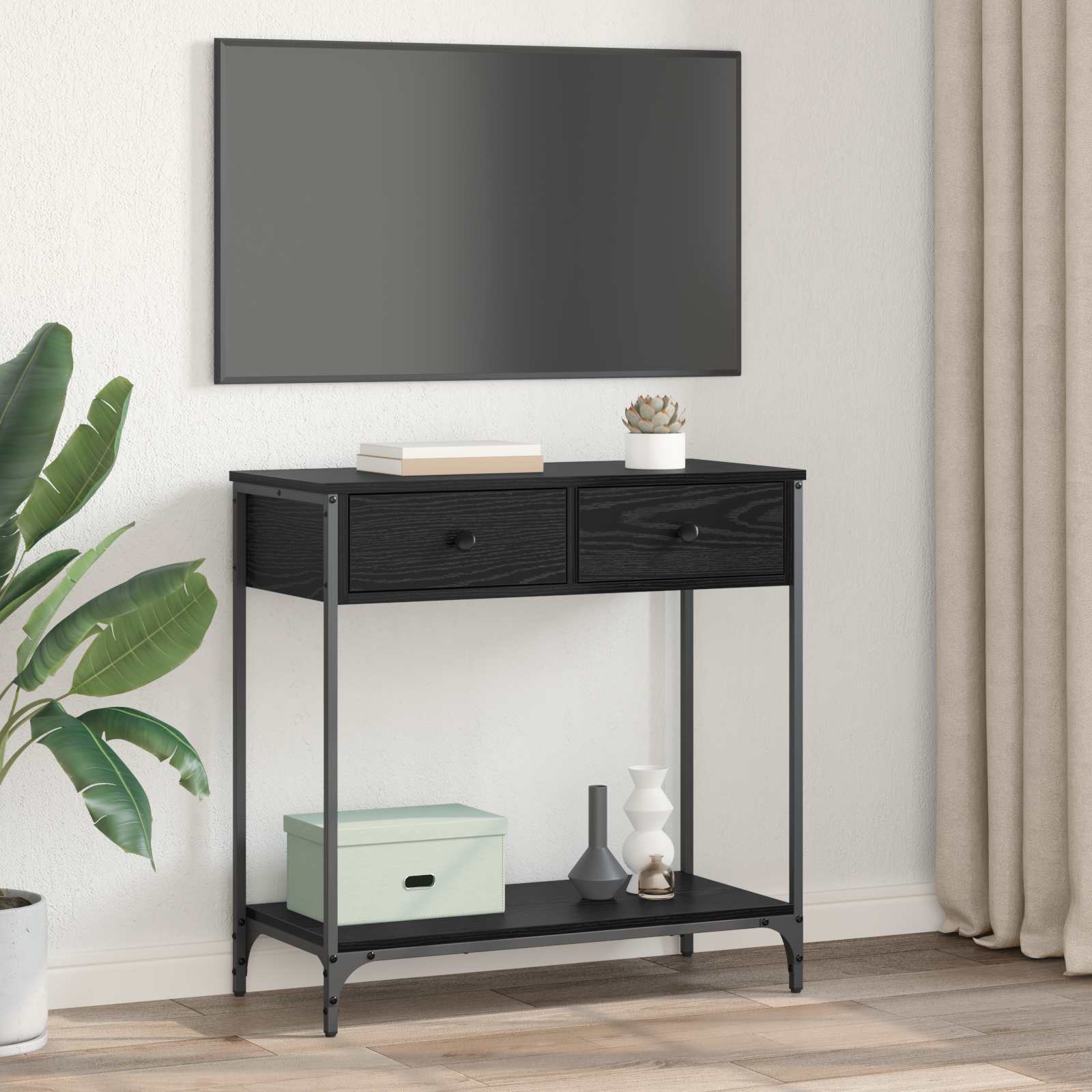 vidaXL Console Table Black Oak 75 x 34.5 x 75 cm Engineered Wood 4