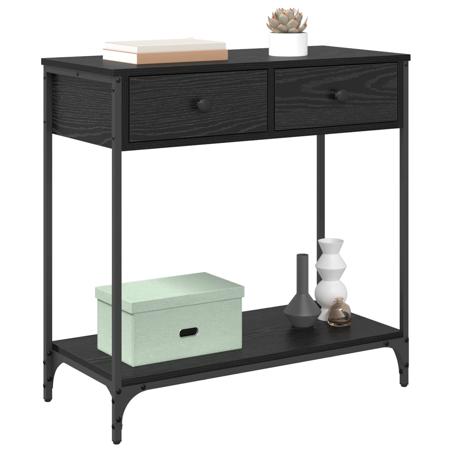 vidaXL Console Table Black Oak 75 x 34.5 x 75 cm Engineered Wood 3