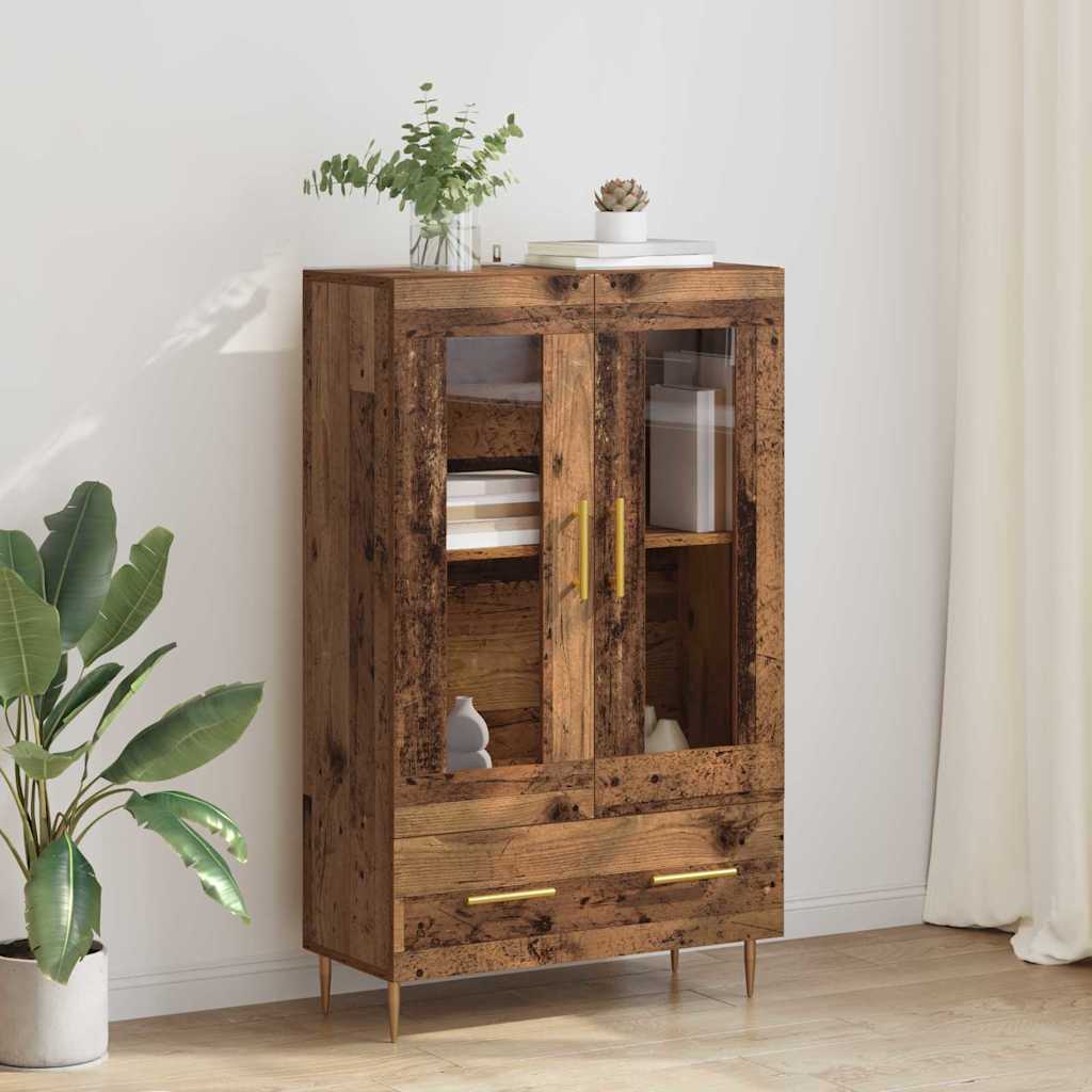 vidaXL Highboard Old Wood 69.5 x 31 x 115 cm Engineered Wood and Glass 1