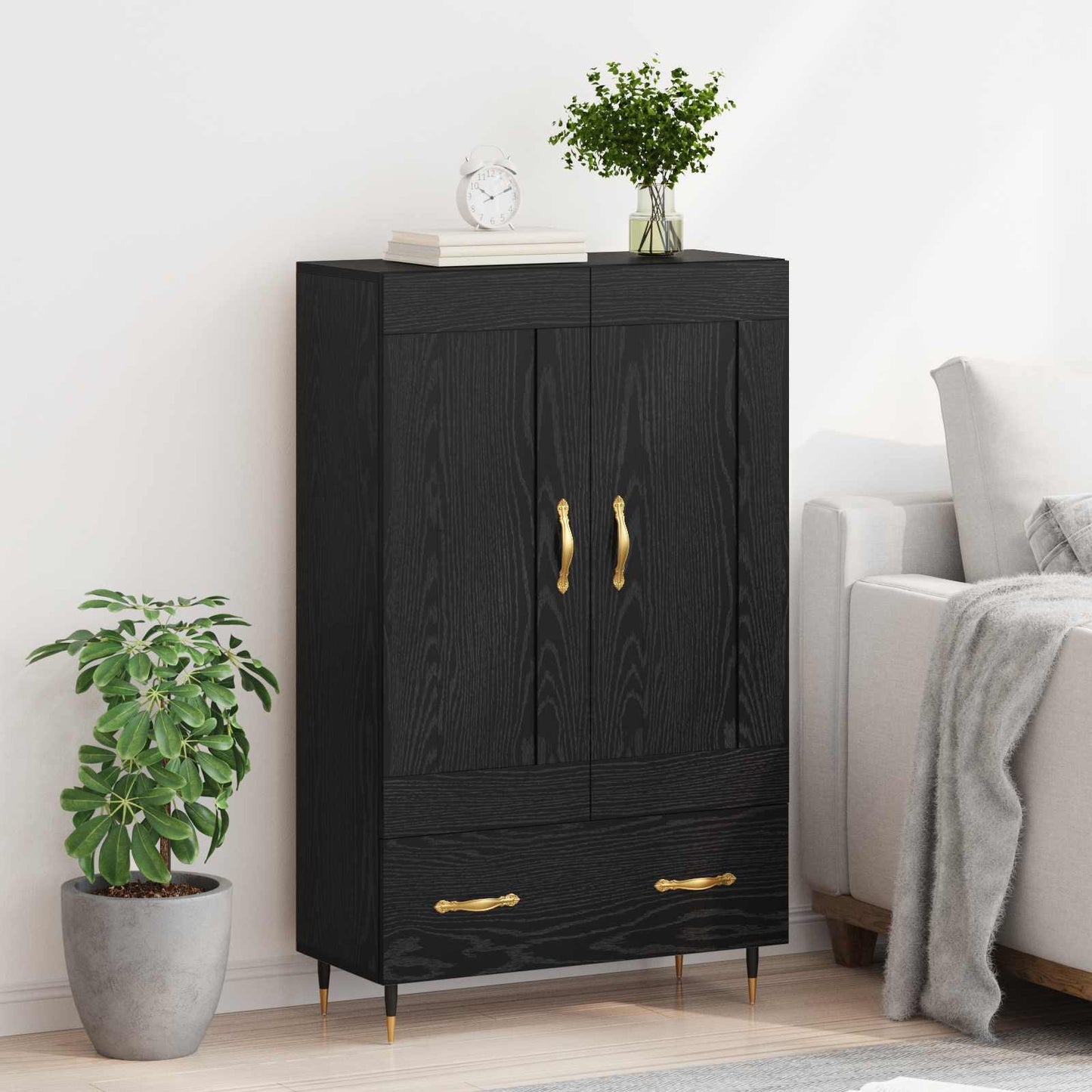 vidaXL Highboard Black Oak 69.5 x 31 x 115 cm Engineered Wood 4