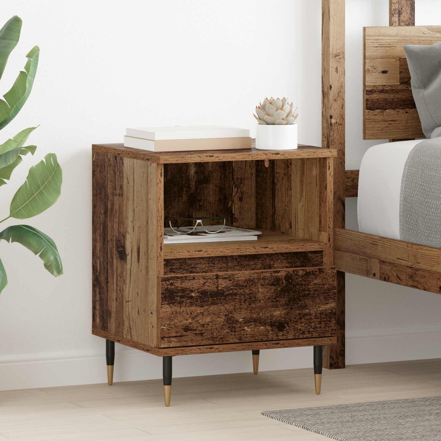 vidaXL Bedside Cabinet 2 pcs Old Wood 40 x 35 x 50 cm Engineered Wood 1