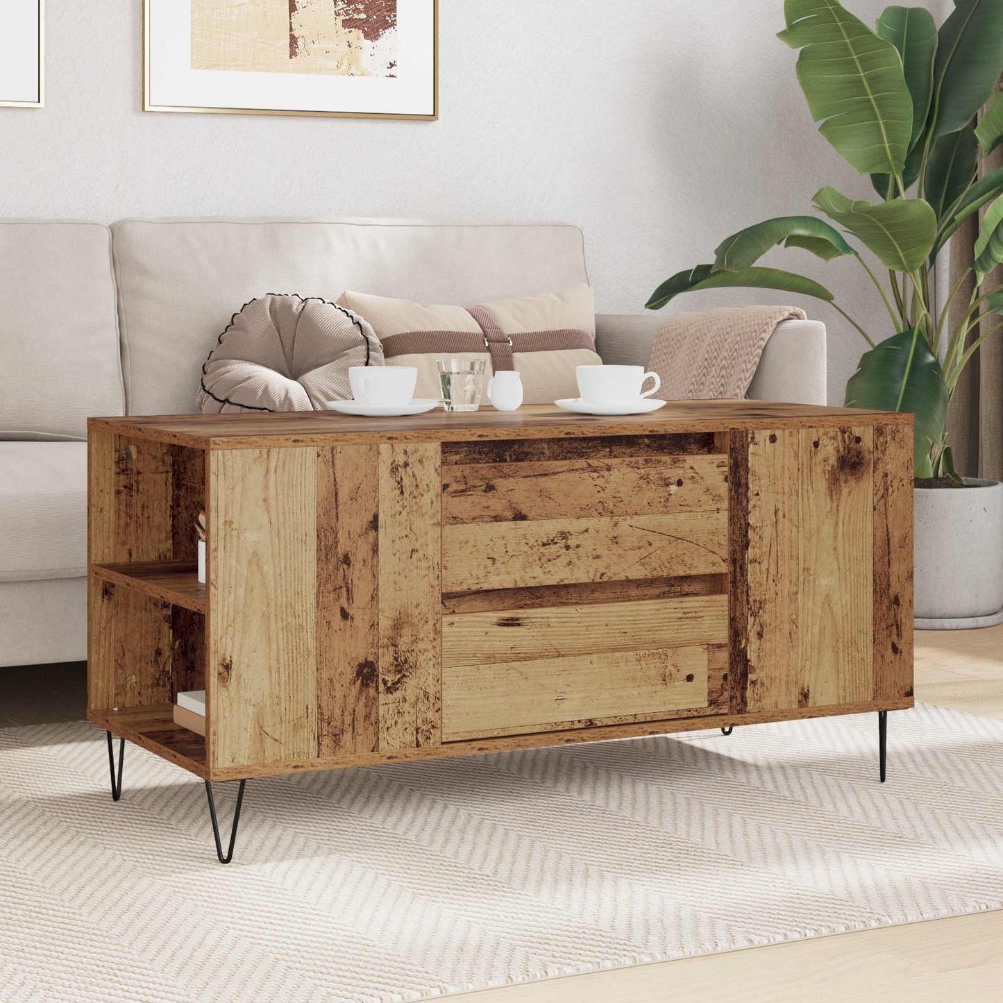 vidaXL Coffee Table Old Wood 102 x 44.5 x 50 cm Engineered Wood 4