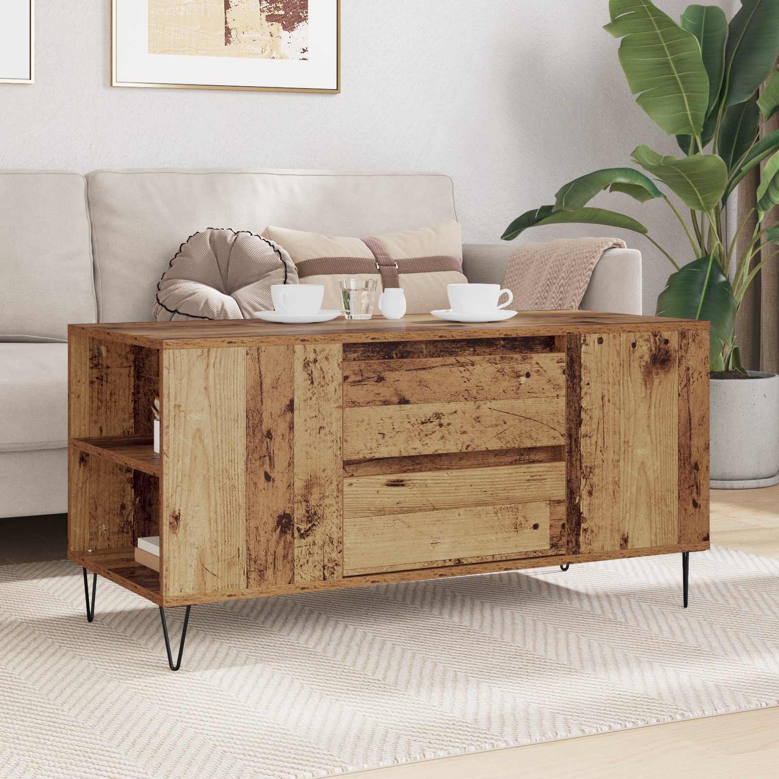 vidaXL Coffee Table Old Wood 102 x 44.5 x 50 cm Engineered Wood 4