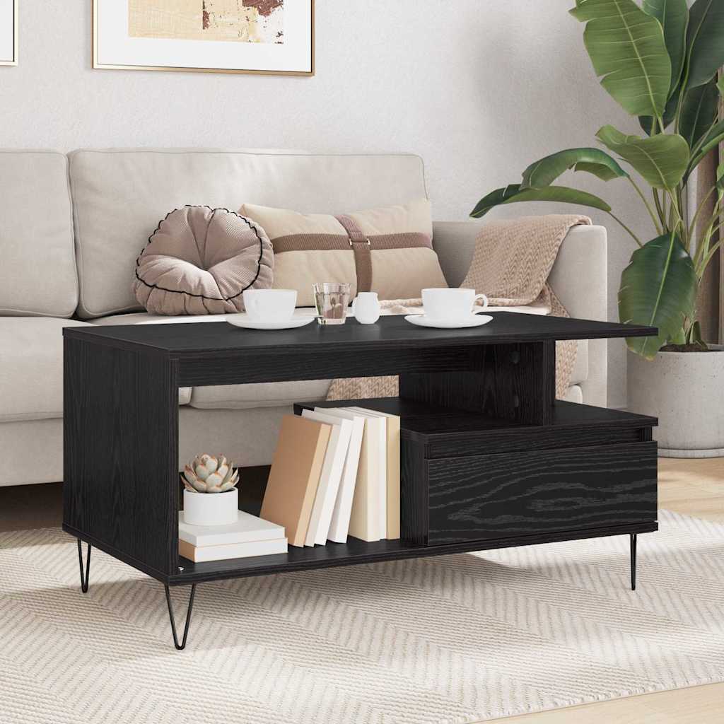 vidaXL Coffee Table Black Oak 90 x 49 x 45 cm Engineered Wood 4