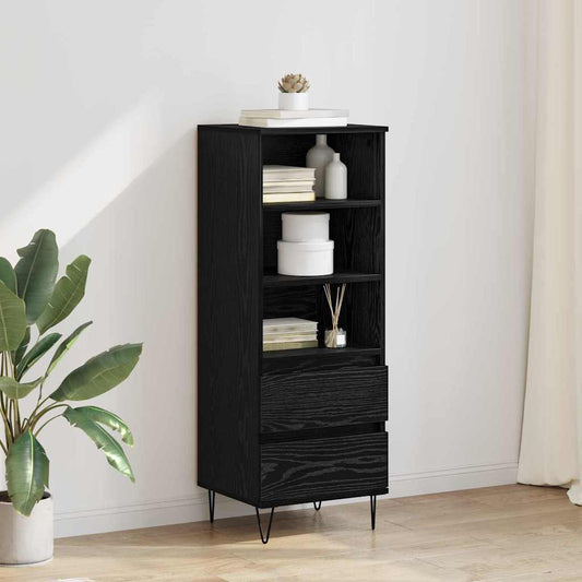 vidaXL Highboard Black Oak Engineered Wood standing in a bright room next to a potted plant